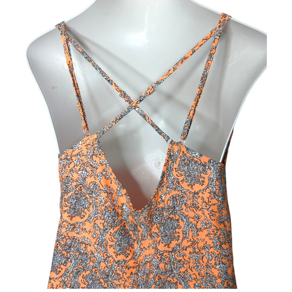 Korean Fashion Neon Orange Floral Sleeveless Strappy Romper Medium - Picture 7 of 9